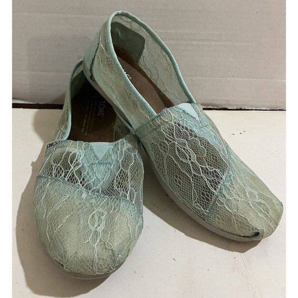 TOMS Crochet Lace Women’s Shoes Size 7 teal blue  slip-on casual comfort shoes - Picture 1 of 8